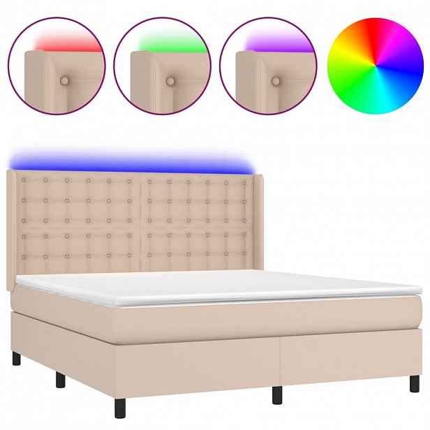 vidaXL Box spring postel matrace a LED cappuccino 180x200cm umělá kůže