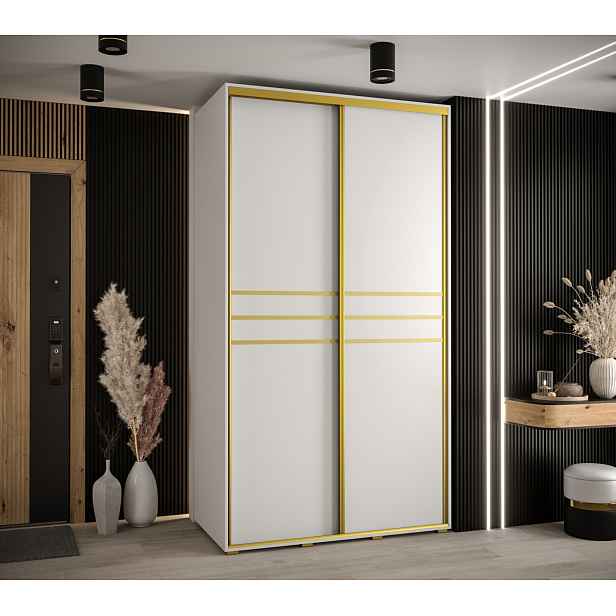 Šatní skříň YVONA 10 - 140/60 cm, bílá / zlatá