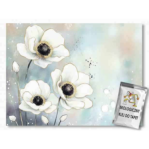 Vliesová fototapeta Grafika Glamour Boho Bílé květy máky 208x146 130g
