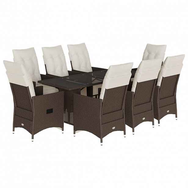 vidaXL 9dílný zahradní bistro set s poduškami hnědý polyratan
