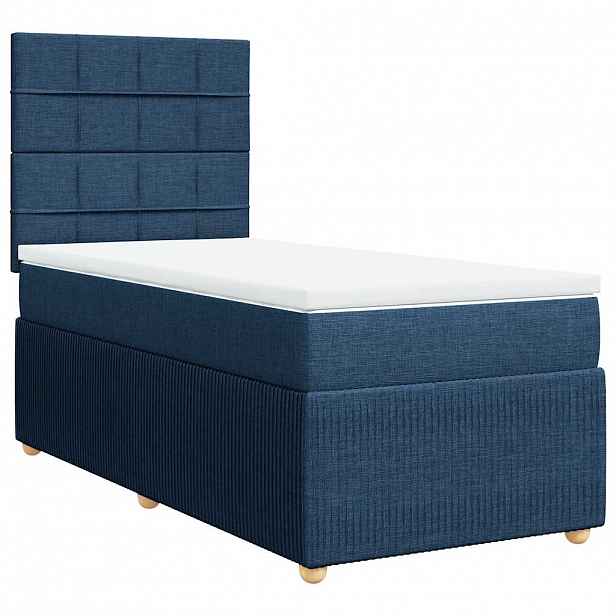 vidaXL Box spring postel s matrací modrá 100 x 200 cm textil