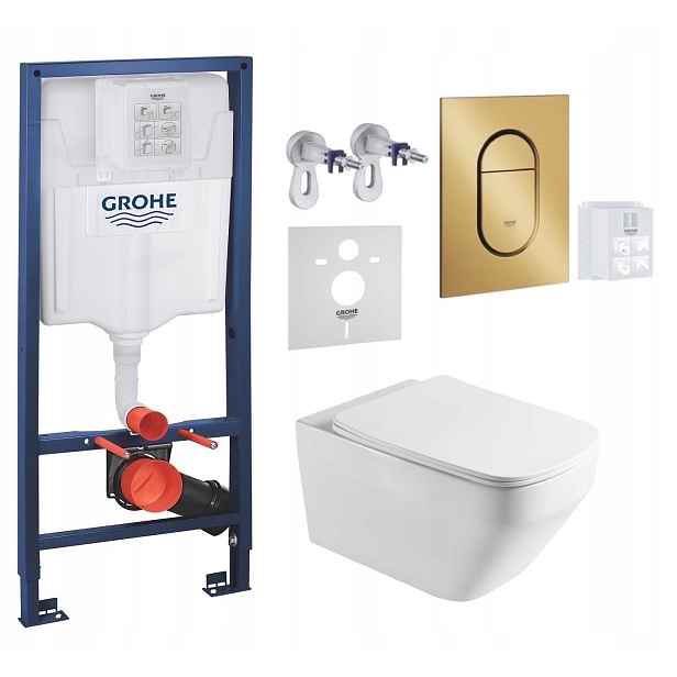 Grohe Wc stojan Rapid s mísou Wc Naron a tlačítkem zlatý kartáčovaný