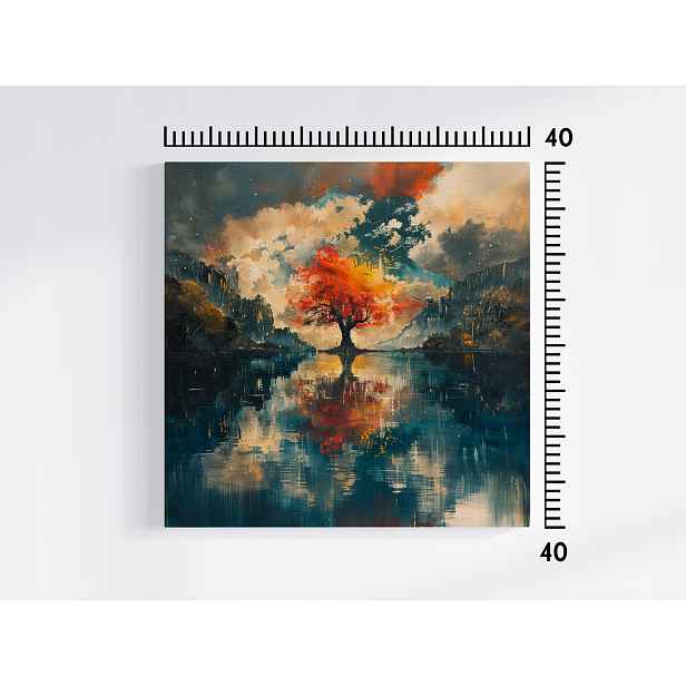 Obraz Na Plátně Canvas Osamělý Strom Západ Slunce Krajina Jezero 50x50