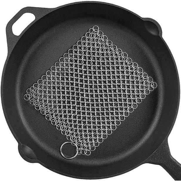TEMU 1 ks Čistič litinových potravinářských produktů 8*6 palců (20,3*15,2 cm), kartáč na řetězovou ocel pro pánve, holandské pánve, wok, wok, wok,