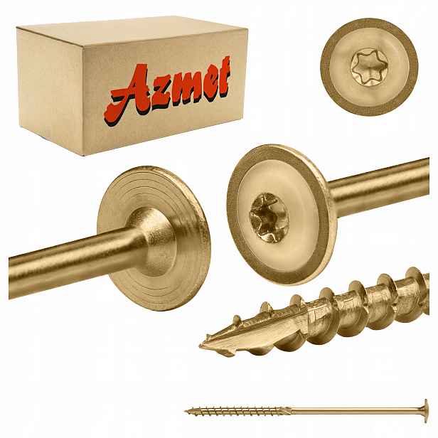 Tesařské vruty do dřeva 10x220 mm Torx talířové 50 ks Azmet WCT-10220