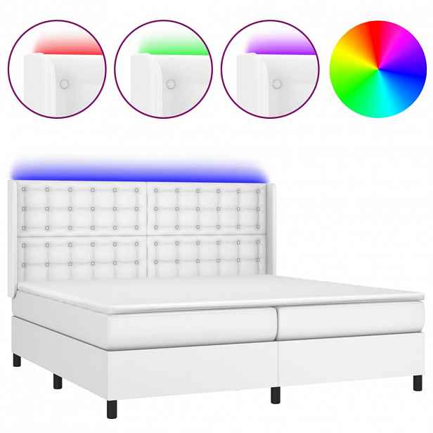 vidaXL Box spring postel s matrací a LED bílá 200x200 cm umělá kůže