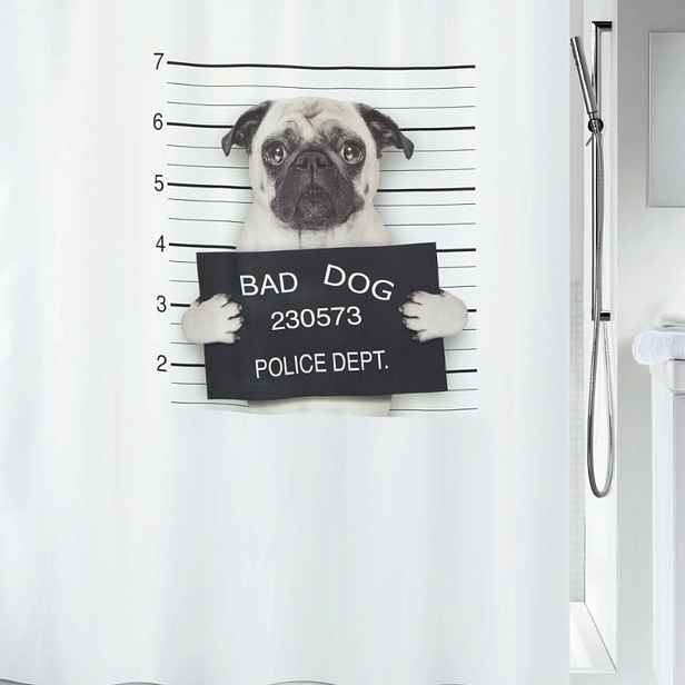 Spirella sprchový závěs Bad Dog, motiv pes, bílý, 180 x 200 cm, polyester