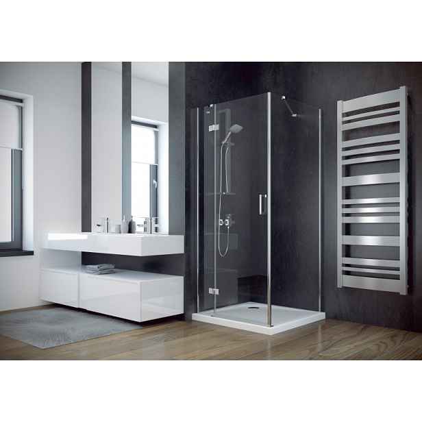 BESCO Čtvercový sprchový kout VIVA 195C - 195 cm; Levé (SX); Hliník chrom; Čiré bezpečnostní sklo - 8 mm; 80 cm; 80 cm