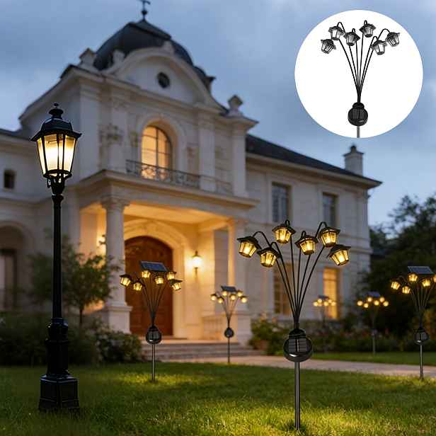 TEMU Nová venkovní solární vybavená 6 LED žárovkami teplého světla, s designem ve vintage palácovém stylu, vhodná pro osvětlení dvora a cestiček,