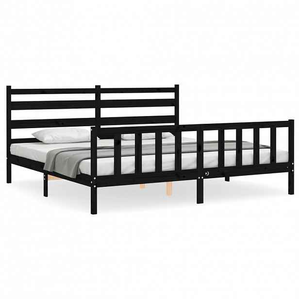 vidaXL Rám postele s čelem černý 200 x 200 cm masivní dřevo