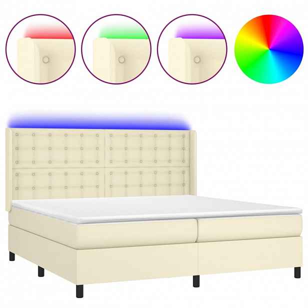 vidaXL Box spring postel s matrací a LED krémová 200x200 cm umělá kůže