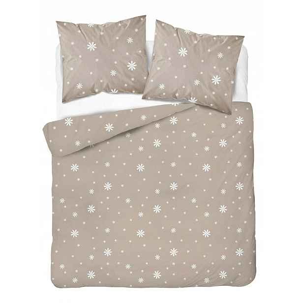 Povlečení 220x200 béžové s bílými květy Home Satin