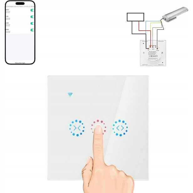 Přepínač závěsů WiFi Smart s dálkovým ovládáním a dotykovým senzorem, bílý