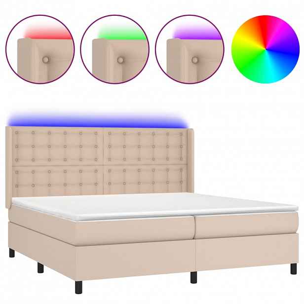 vidaXL Box spring postel matrace a LED cappuccino 200x200cm umělá kůže