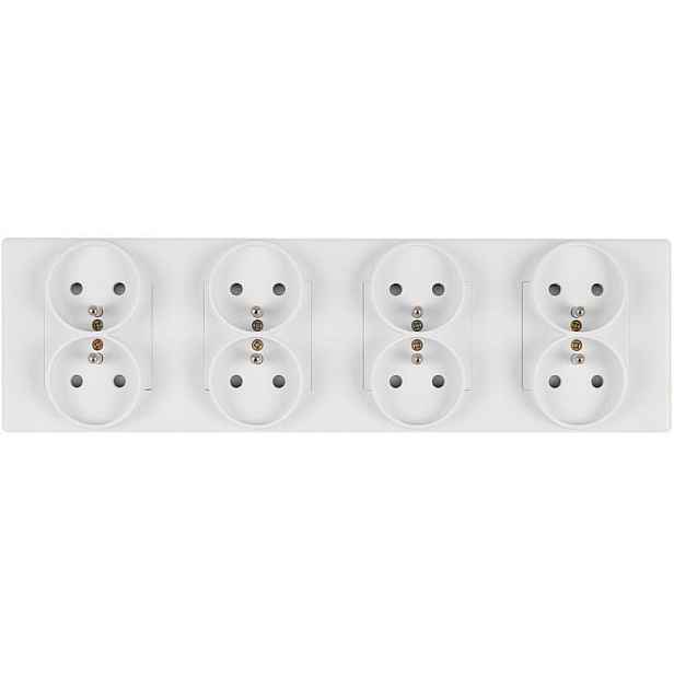 Kontakt Elektrická Zásuvka Plastová Rámeček Mat F60 Čtyřnásobná 4x2 Bílá