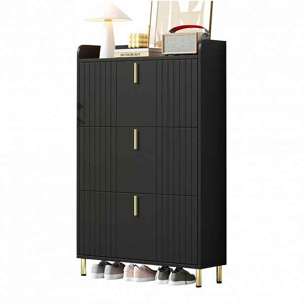 Modfu BOTNÍK z MDF 80x23x123,5 cm černý se 3 výklopy, nastavitelnými policemi a horní odkládací plochou