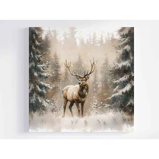 Obraz Na Plátně Canvas Příroda Les Stromy Jelen Zima Sníh 50x50