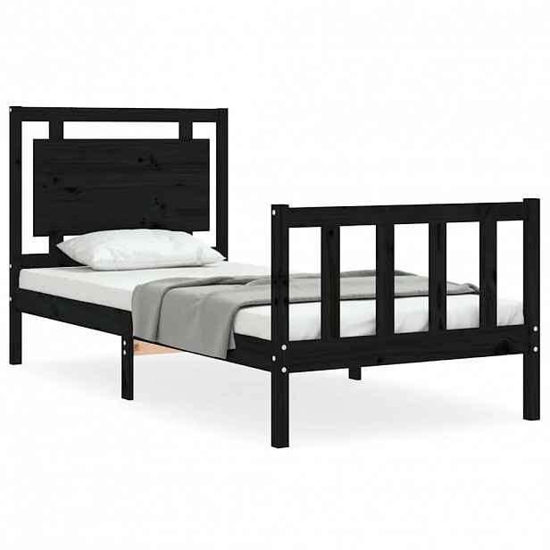 vidaXL Rám postele s čelem černý Small Single masivní dřevo