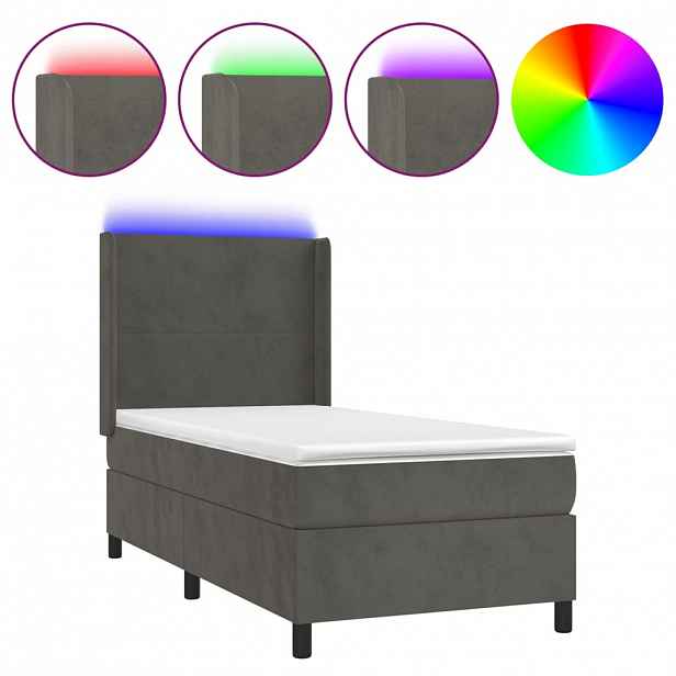 vidaXL Box spring postel s matrací a LED tmavě šedá 80 x 200 cm samet