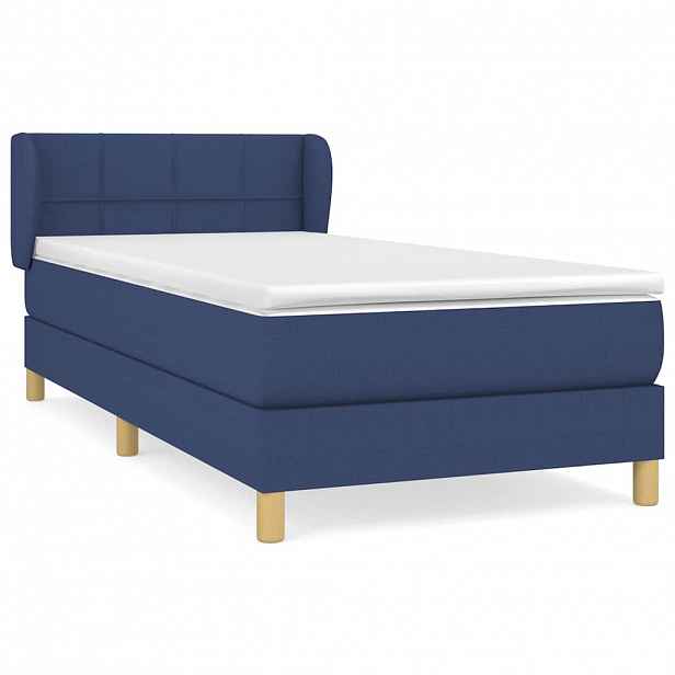 vidaXL Box spring postel s matrací modrá 90x190 cm textil