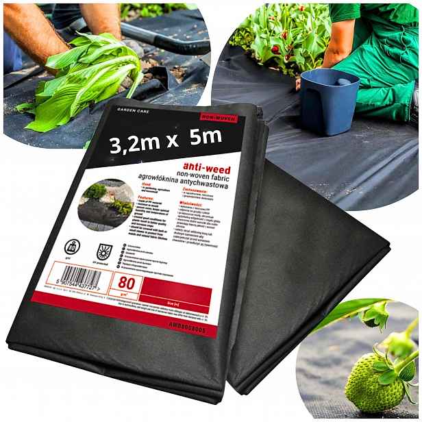 Agrotkanina 80G 3,2 x 5 m Černá Agrotextilie Uv podložka proti plevelům