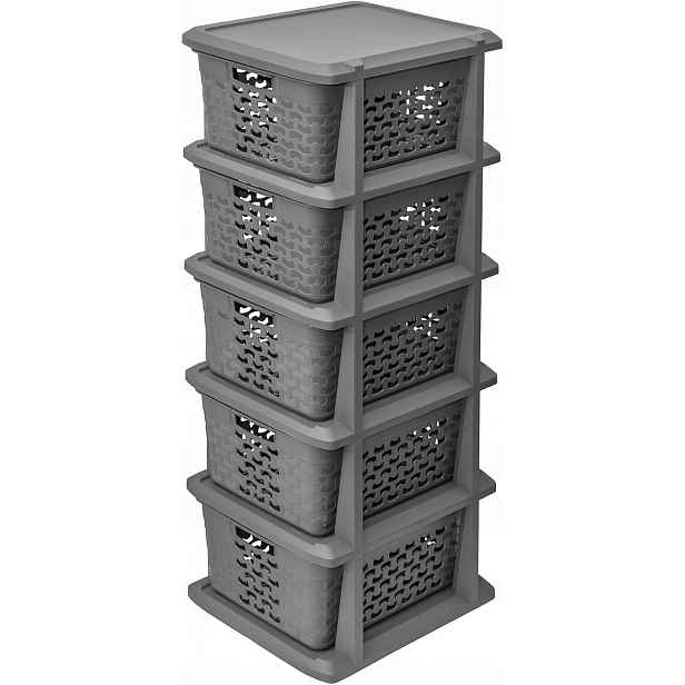 Branq Koupelnový regál, sloupek, skříňka 5 x košíky plastový košík