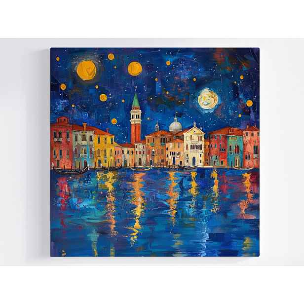 Obraz Na Plátně Canvas Benátky Noc Kanál Barevné Domy Měsíc 50x50