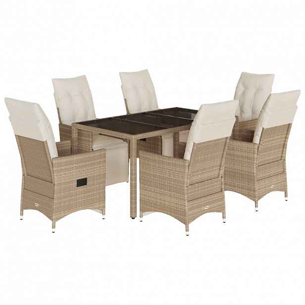 vidaXL 7dílný zahradní bistro set s poduškami béžový polyratan
