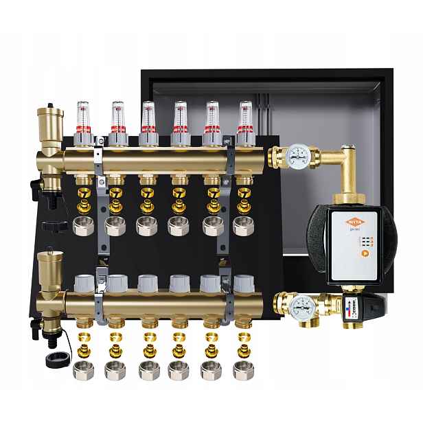 Rozdělovač pro podlahu 6 okruhů s čerpadlem Wita podomítková skříňka Pex