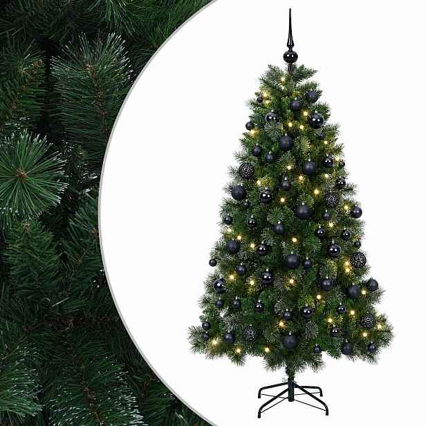vidaXL Umělý vánoční stromek s vánočními koulemi 210 cm 300 LED