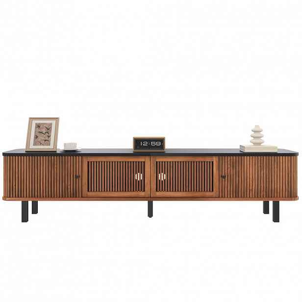 Modfu TV stolek z MDF a dřevotřísky 190x35x45 cm ořechová s posuvnými a mřížkovými dvířky, velkým úložným prostorem
