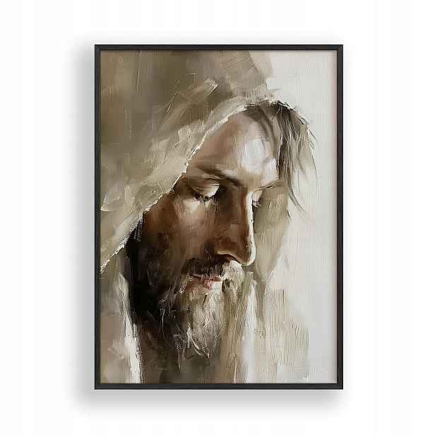 Obraz Tvář Ježíše Plakát Rámeček Dřevěný Černý 30x42 cm