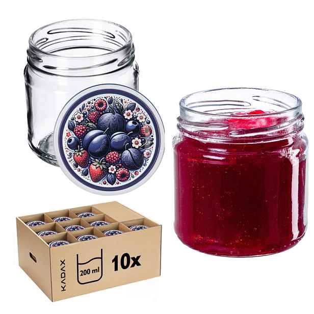 TEMU 200ml sklenice na džemy 10ks 66mm + víčka "Ovoce v kytici"