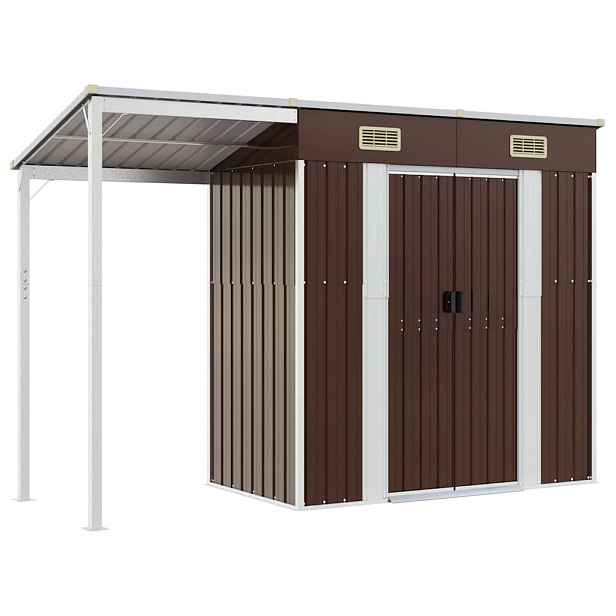 vidaXL Zahradní kůlna s prodlouženou střechou hnědá 277x107x181 cm