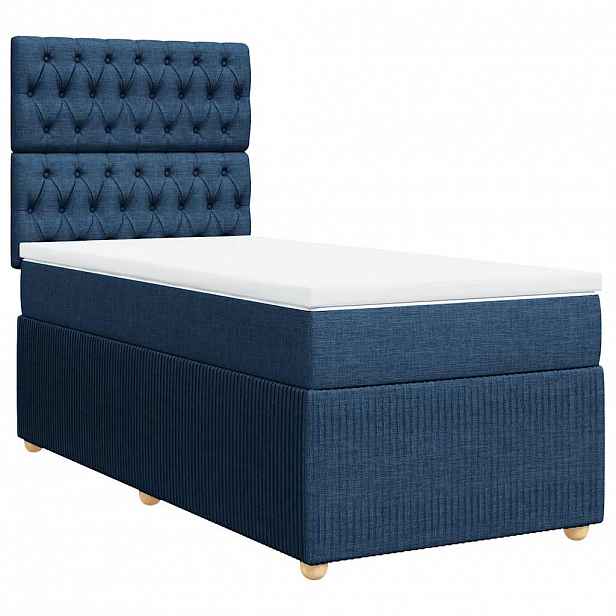 vidaXL Box spring postel s matrací modrá 100 x 200 cm textil
