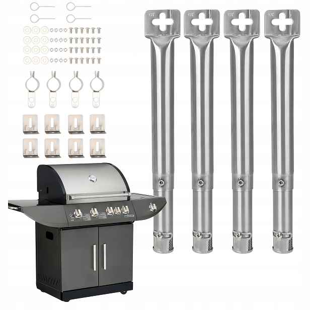 4X Hořák Pro Plynový Gril 30-45 CM, Univerzální Nastavitelný Trubkový Set