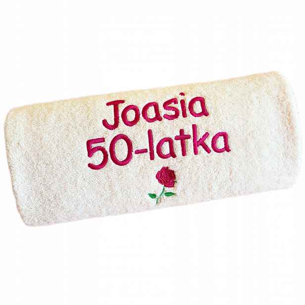 Dárek k 50. Narozeninám pro ženu muže Ručník s Nápisem a výšivkou jméno