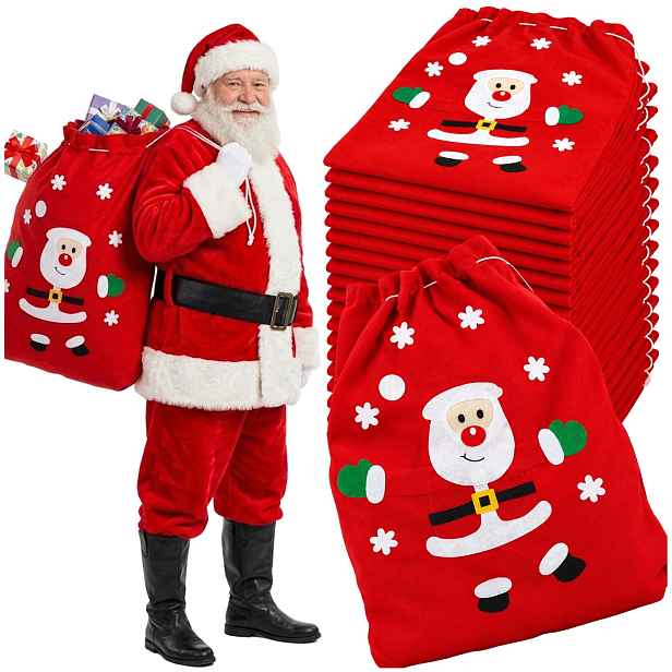 Sada Dárkových Sáčků Červený Sáček Svatého Mikuláše Velký 70 CM 20 Ks