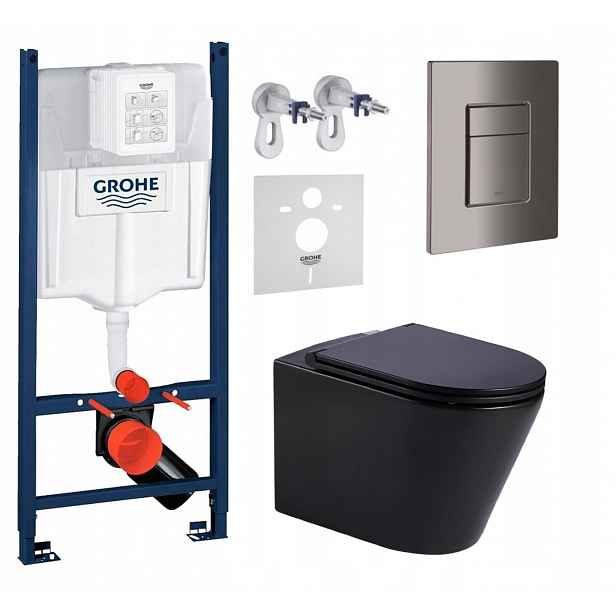 Wc sada Grohe s mísou Jess černá Tornado a tlačítkem grafit Fresh
