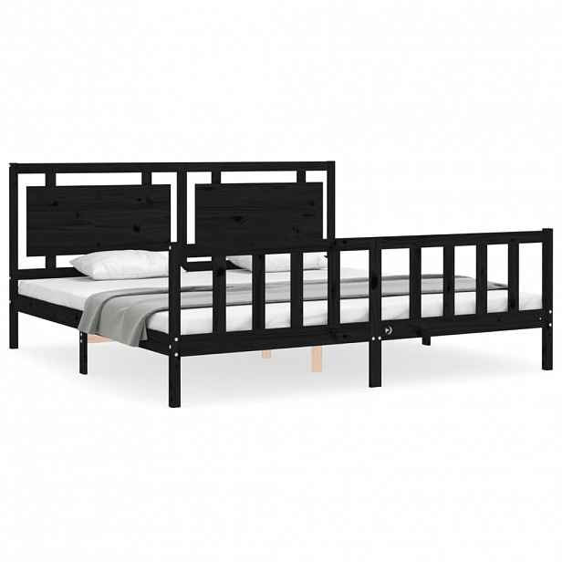 vidaXL Rám postele s čelem černý 200 x 200 cm masivní dřevo