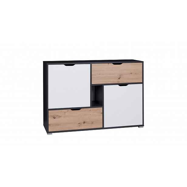 Komoda Arabela 2D2S, grafit/bílá/dub artisan