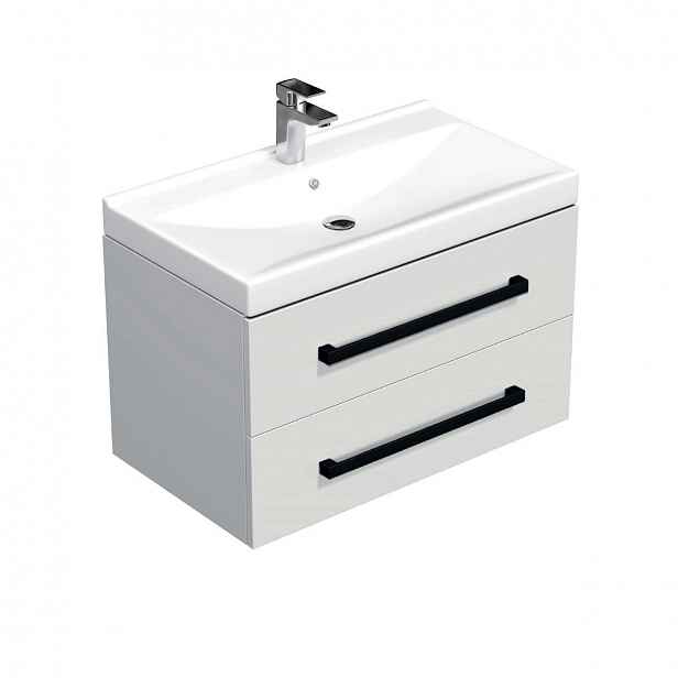 Koupelnová skříňka s černou úchytkou a umyvadlem SAT Cube Way 80x47,5x46 cm bílá lesk CUBE46C802BIVER