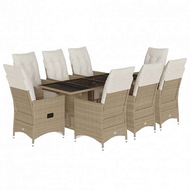 vidaXL 9dílný zahradní bistro set s poduškami béžový polyratan