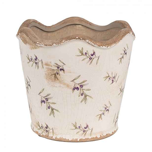 Béžový antik obal na květináč s olivami Olive Fields M - Ø 16*15 cm Clayre & Eef