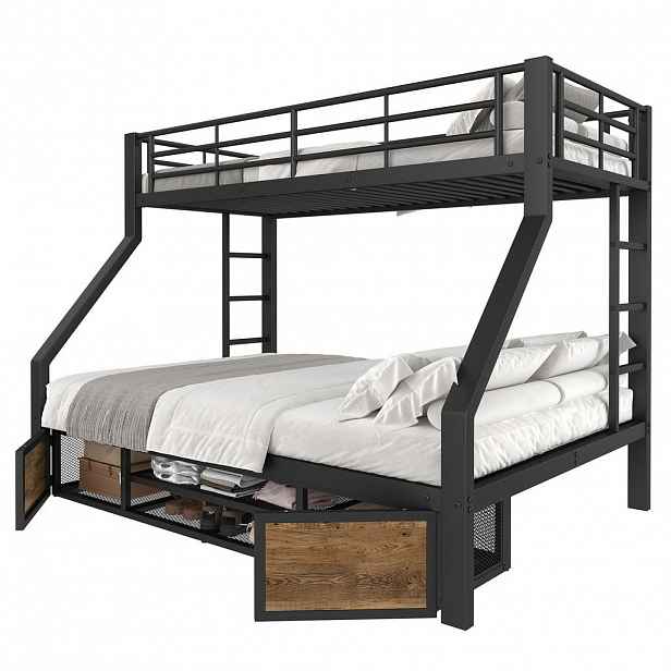 STILVORA ETAGENBETT 90/200 cm & 140/200 cm in Schwarz Kinderbett mit Schuhschrank, Staufächern und Leiter Metall