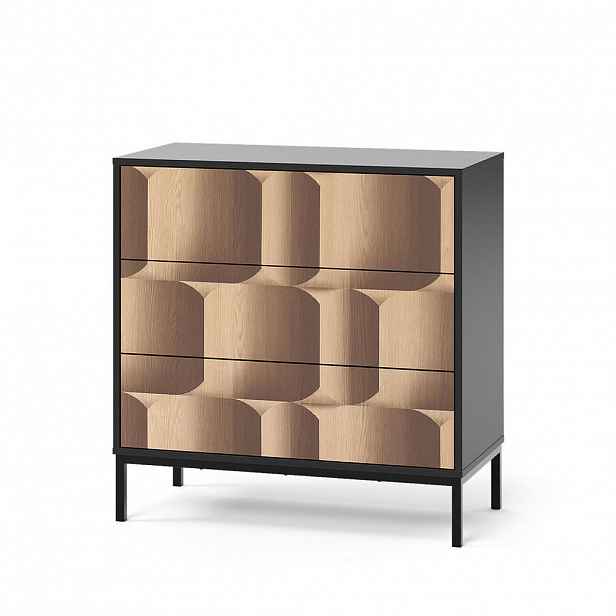 Vicco KOMODA Eliza Černá/dubová 80 x 81.2 cm se 3 zásuvkami