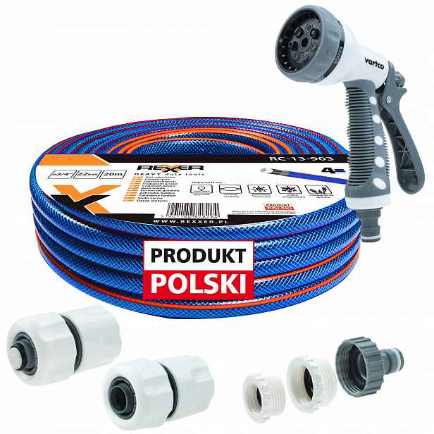 Hadice 3/4" 20 m 4 Vrstvená Spojky Pistole Polský Výrobek