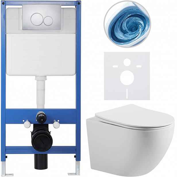Kompletní WC set Profi/Cesso - bílá matná - WC tlačítko Duo/Chrom - předstěnová instalace - 49x36 cm - 8050BD84345