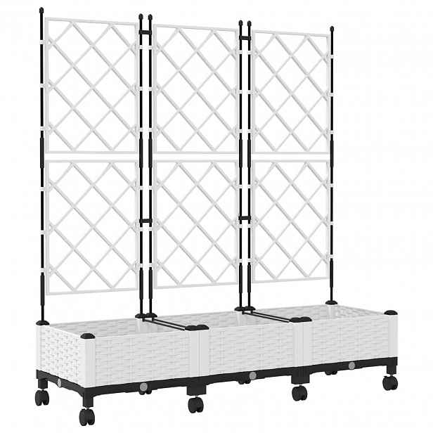 vidaXL Zahradní truhlík s treláží a koly 3 ks Bílá 120 x 40 x 131,5 cm
