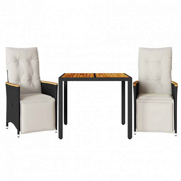 vidaXL 3dílný zahradní bistro set s poduškami černý polyratan